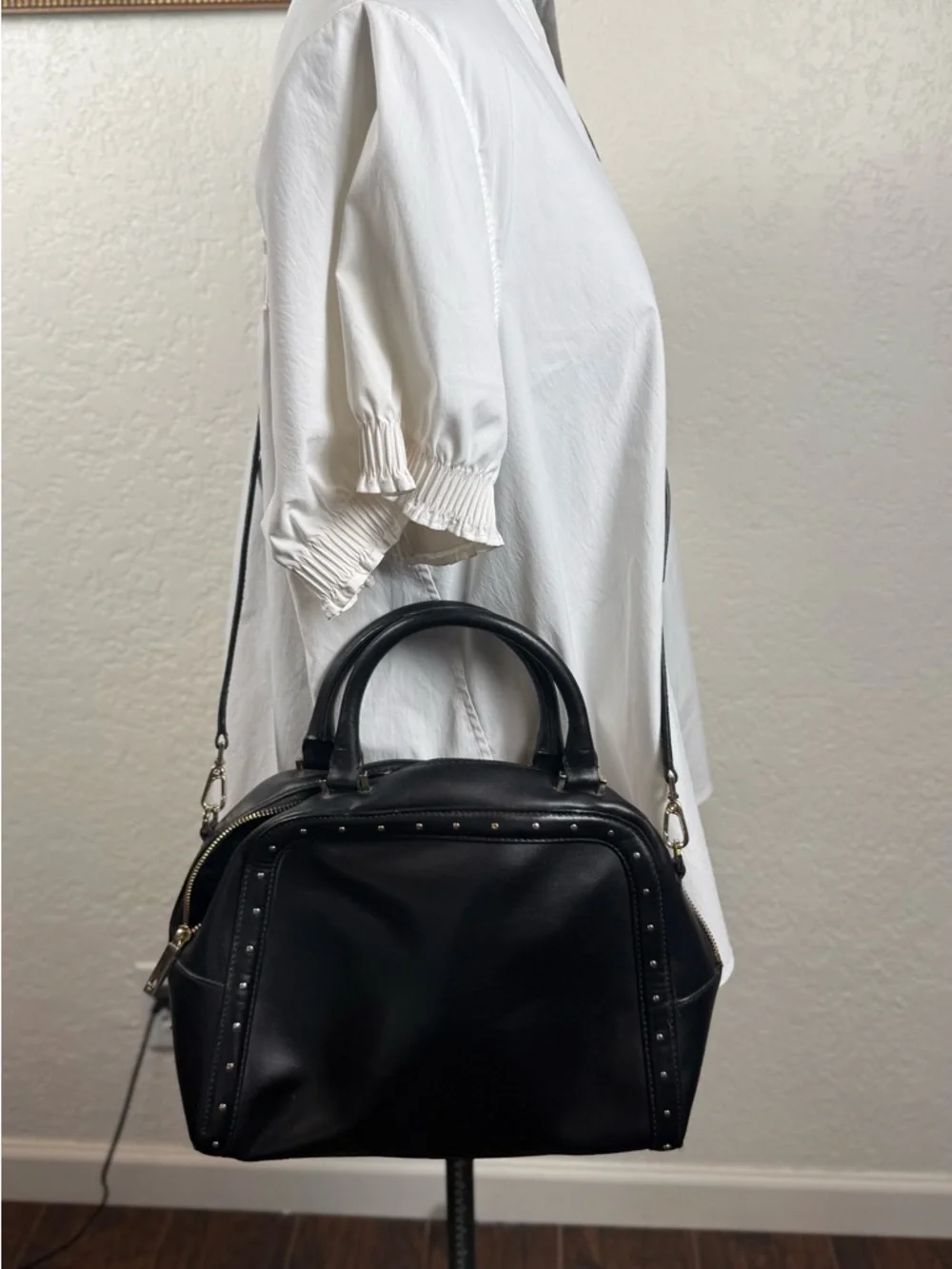 Kate Spade Studded Black Leather Handbag Crossbody Rock N Roll Moto‎ Classic